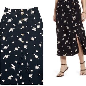 Something Navy Black Floral Midi Skirt